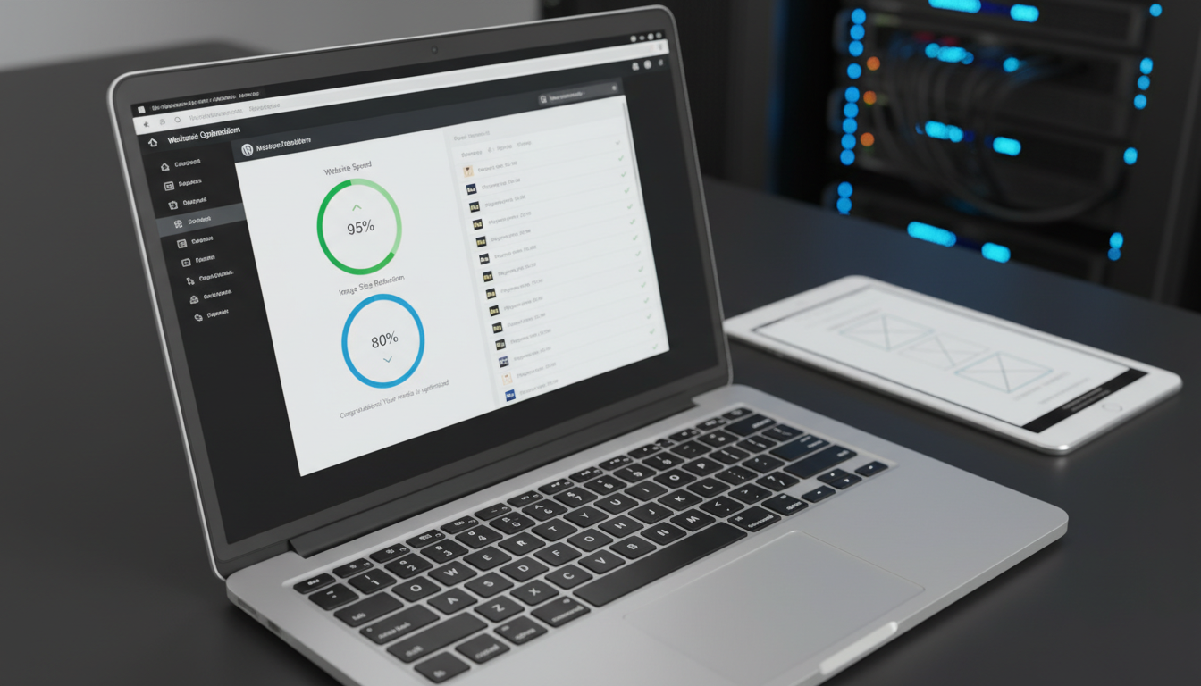Dashboard WordPress com gráfico de otimização de imagens e velocidade do site