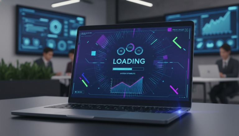 Interface de site otimizada por WP Rocket em laptop com indicadores de velocidade