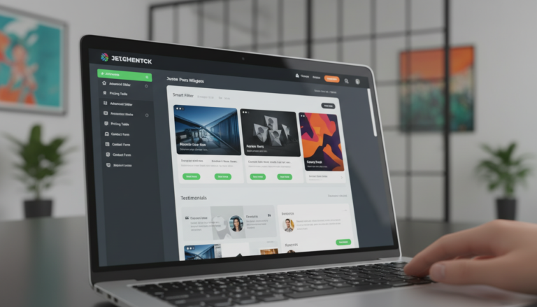 Interface do Elementor com widgets JetElements e funcionalidades Crocoblock