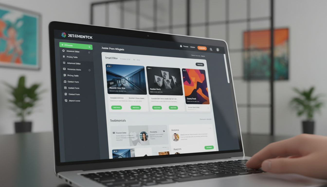 Interface do Elementor com widgets JetElements e funcionalidades Crocoblock