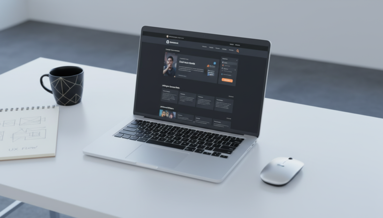 Laptop exibindo interface de site com Crocoblock e Elementor Pro para desenvolvimento web avançado